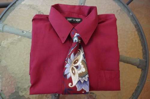 Maroon Long Sleeve Shirt in size Large by Catalog Man - Floral Tie by Anturo Phillipe incl. - as new