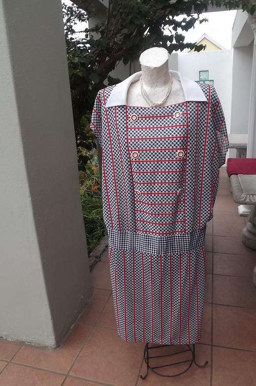 Sailor Style Red, Blue & White Vintage Summer Dress in size 22/46 - good condition