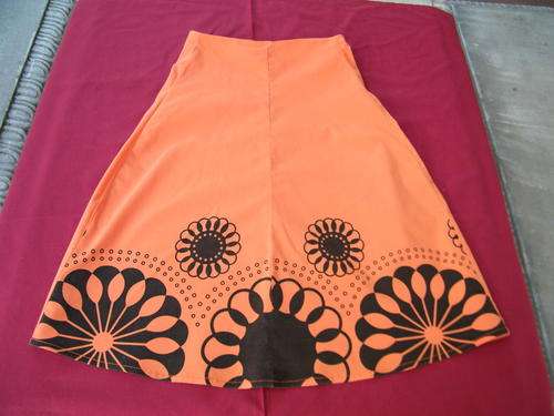 Homemade Orange Colour Skirt with Beautiful Black Circle Motif - see description for measurements