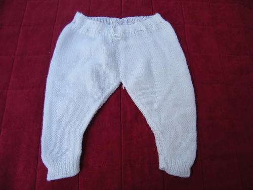 White Knitted Baby Pants with Drawstring - waist 46cm, length 34cm, ankle 12cm, upper leg 30cm