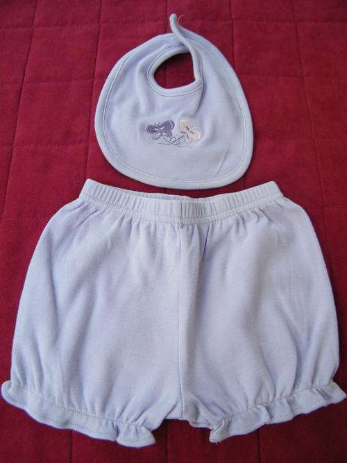 Set of 2: Lilac Pants with Beautiful Bib with butterflies for girl-bib fastens with Velcro-0-3mnths