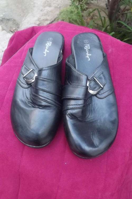 Pair of Black Slip-in Sandals with Round Fronts in size 7 by Candy - very good condition