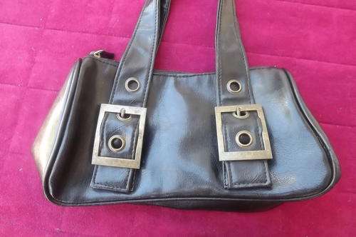 Black Handbag with 2 Brass Buckles - very handy bag - good condition - 15x26cm