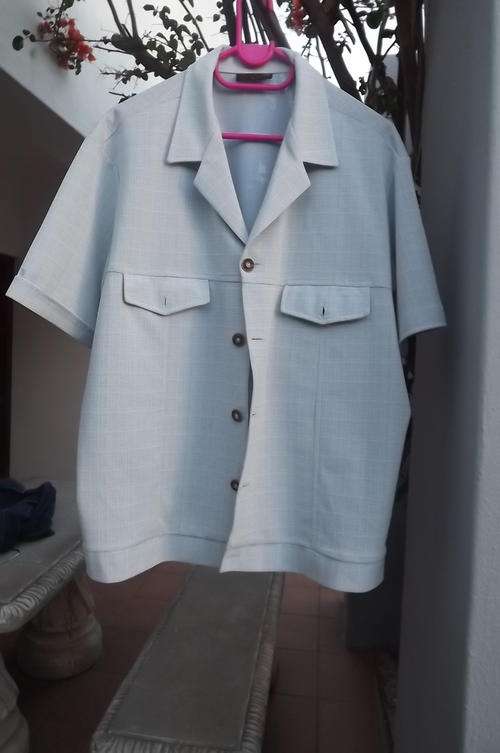 Vintage Light Blue Gazelle Safari Suit Jacket-Chest 120cm, length shoulder to seam 65cm-V-Good cond