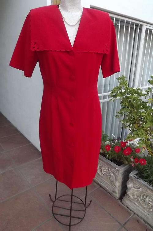 As New Bright Red Button Down Dress in size 10/34 by Petrushka - Stunning Wide Embroidered Collar