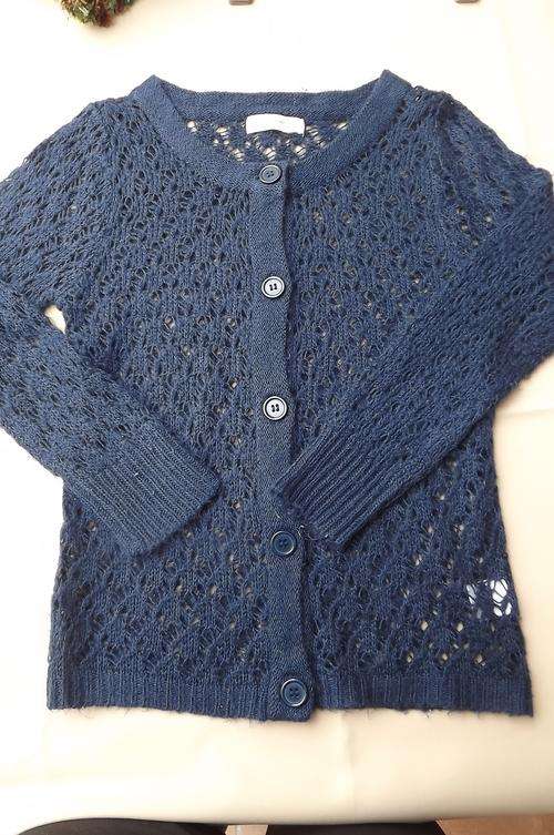 Lacy Navy Ladies Cardigan in size 8/32 - Acrylic Knit by Real Clothing - used but still in good cond