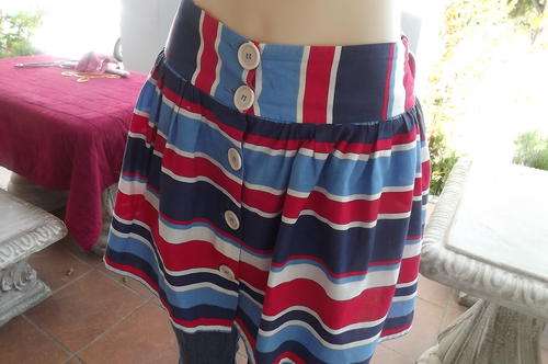 Blue/Red & White Striped Mini Polycotton Button Down Skirt in size 8/32 by RT - good condition