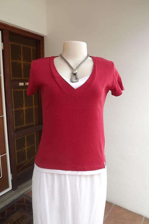 Top in Red with White Accents by S Oliver in size 10/34 - worn a lot but still in good condition