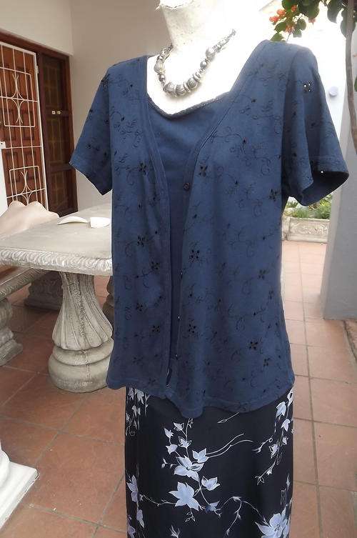 Smart 100% Cotton Top in Navy - Resembles Top and Jacket in size 14/38 - good condition