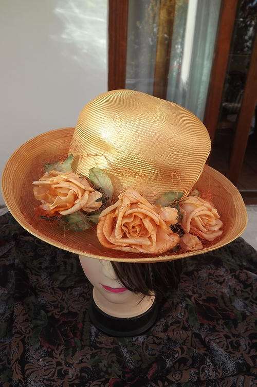 Vintage Apricot Colour Straw Look Hat by Chapeau Keller - Acrylic Fabric