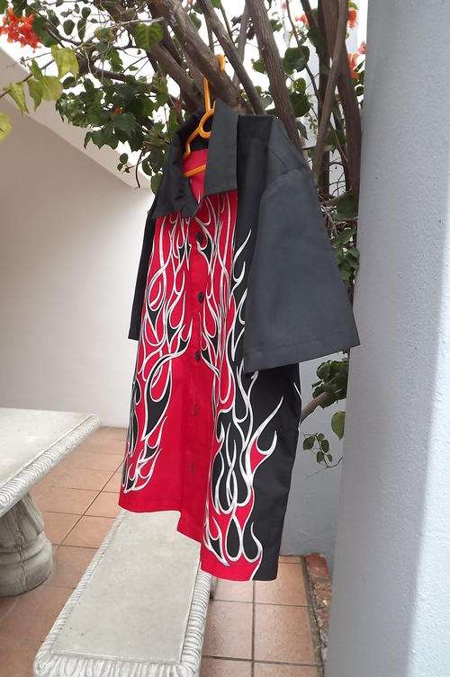 Eye-Catching Silky Black & Red Patterned Shirt for 8 to 9 yr old Boy in good condition