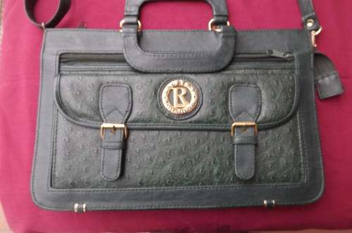 As New Dark Green Imitation Ostrich Leather Bag by Laurent International-lots of packing space