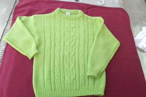 Neon Green Acrylic Knitted Jumper for 5-6 yr old girl - Cable patterned front - in good condition