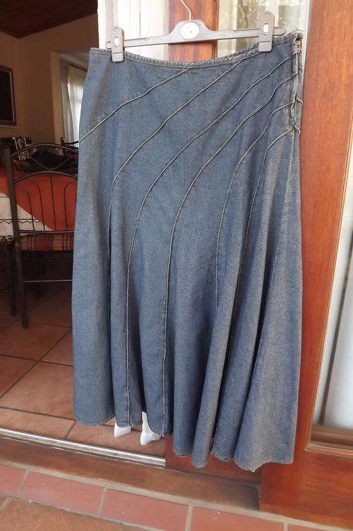 Denim Skirt by OBR Jeanswear in size 18/42 - made up in rounded panels widening -very good condition