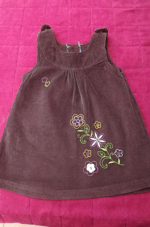 Lovely Brown Corduroy Pinafore for 2-3 yr old - Embroidery on front - 100% Cotton - as new