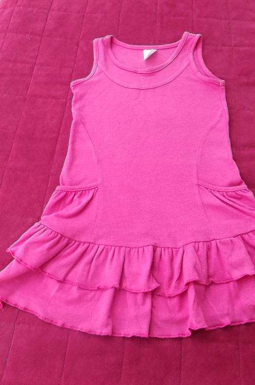 Bright Pink Poly Rayon Dress for 3-4 yr old girl - double frill at seam with 2 pockets - very pretty