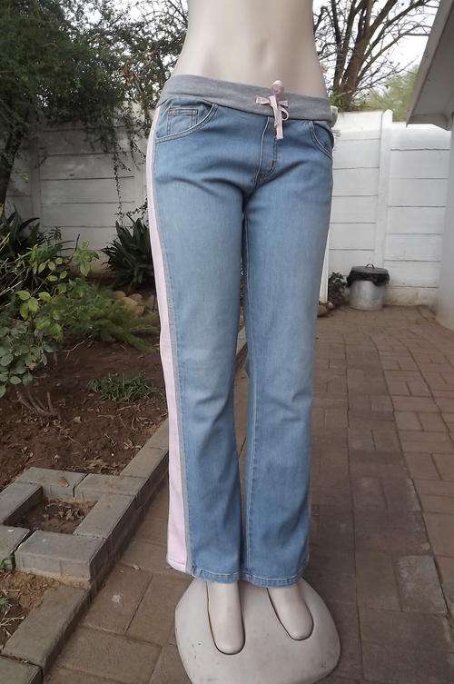 Denim Pants in size 10/34 by Upstage - Drawstring & Elastic around middle - good condition