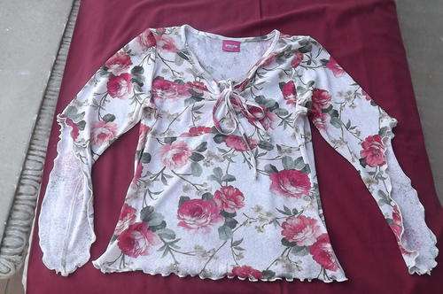 Lovely Top for 12-13 yr old by Gossip in Polyester wash & wear fabric with crimson colour roses