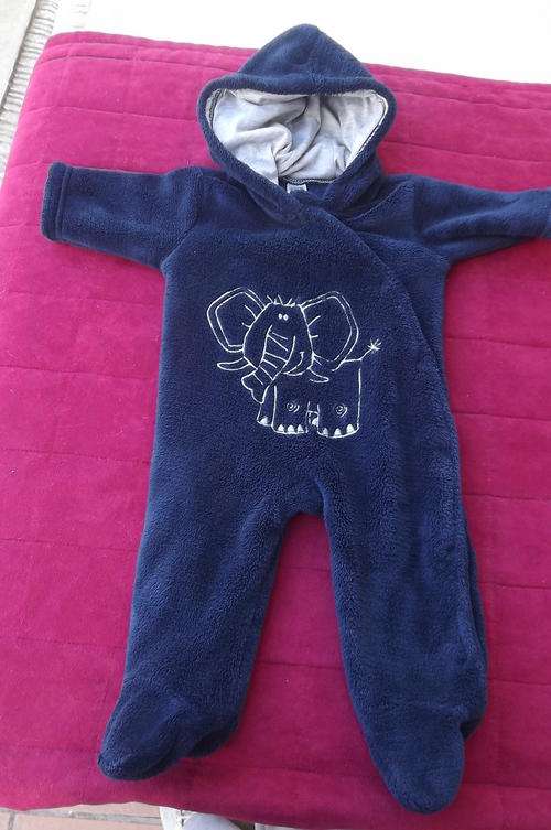 All in One Warm Hooded Navy Baby Grow for 3-6 mnth old - 5-7kg - open at side - very good condition