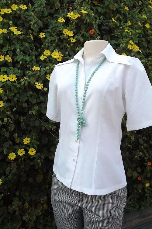 White Vintage Short Sleeve Blouse by Princess in size 12/36 with dog's ear collar-still in good cond