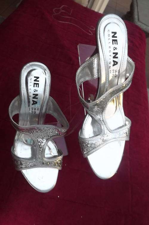 Pair of Silver Colour Ladies Sandals with Sequin Detail in size 6/39 by Ne & Na Collection -new item