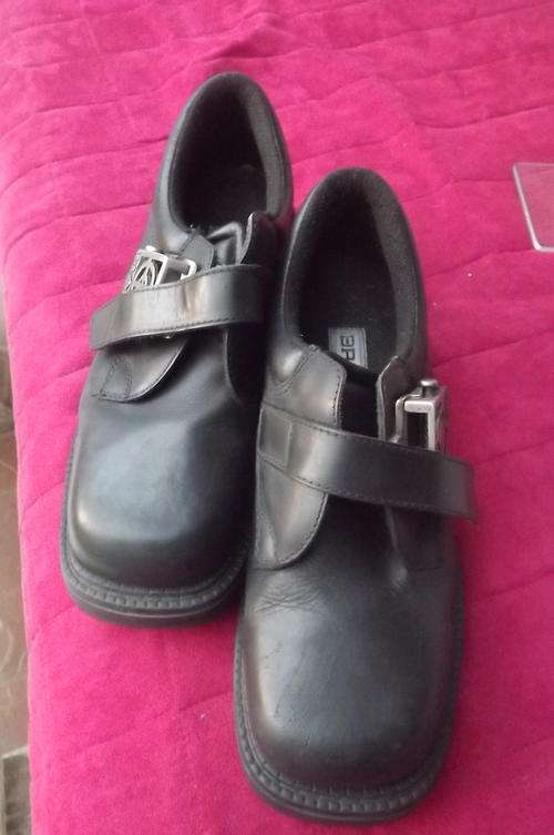 Pair of Black Men's Bronx Shoes in size 11 - heavy rubber soles -fasten with nice metal Bronx buckle