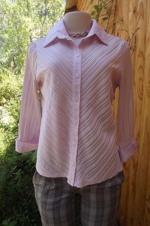 Pastel Pink Long Sleeve Oasis Blouse in size 12/36 - button down front, stretch polyester - as new