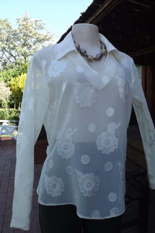 Ivory Colour Sheer Top by Puzzle in size 8/32 - Polyester Chiffon with Embossed Floral Pattern