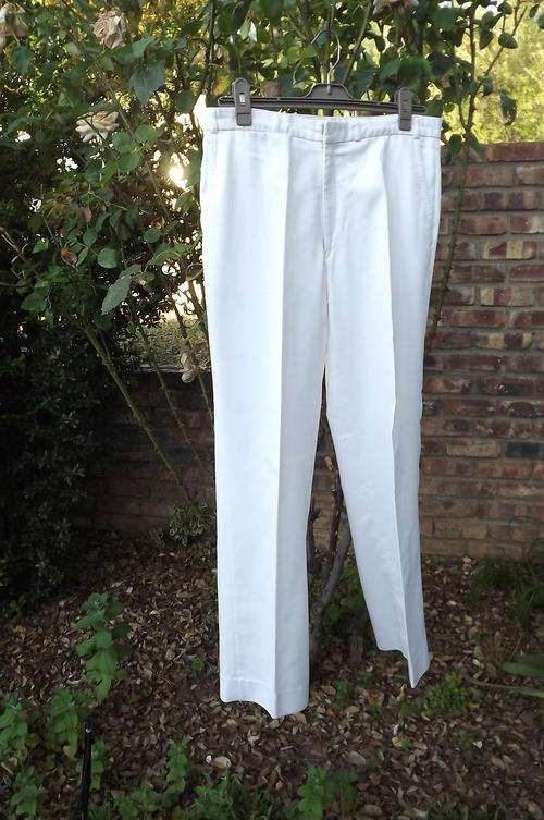 White Men's Cassidy Pants in size 36 with Straight Legs - one pocket at back & 1 hidden on front