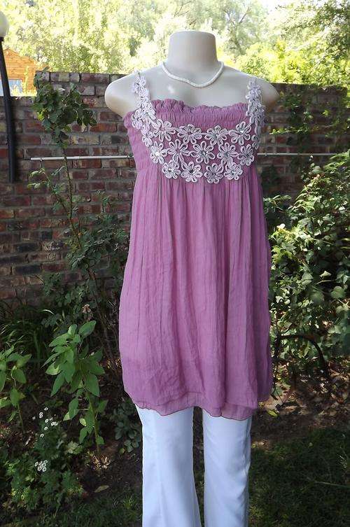 Mulberry colour creased long top/short dress in sheer polycotton.Size 34/10.Suitable for day/evening