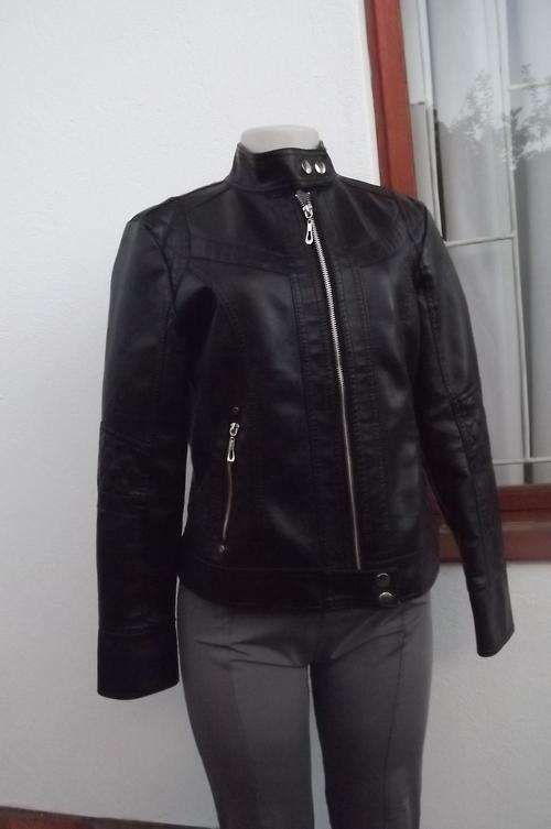 Black faux leather biker style jacket by Bods in size 34/10.Zipped front.High neck collar.Good condi