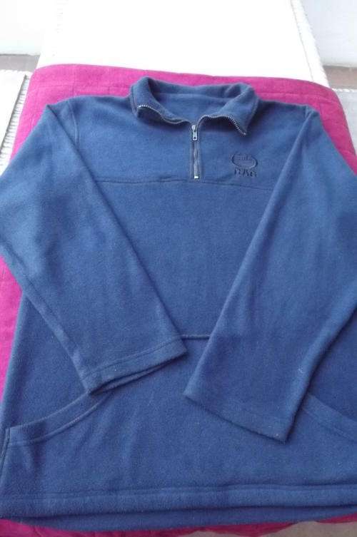 Navy fleezy men's top in size small with kangaroo pocket by Rag.Short zip on front.Bottom tie.