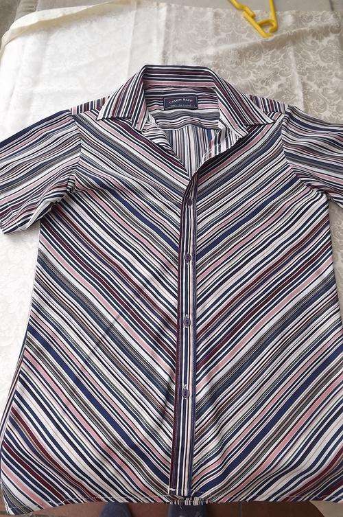Boys colourful diagonally striped short sleeve shirt by Colar Blue.Size 9-10 years.Long length.