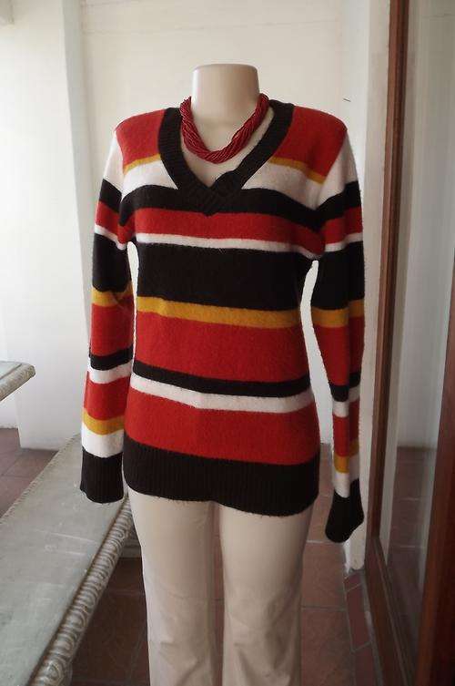 Warm OBR Jeans autumn colour stripe knitted pullover in size 40/16.Arylic/nylon yarn