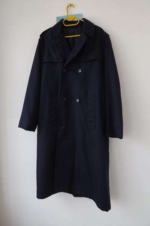 Navy Men's Trench coat with double breast.Size 42 Large.Fully lined.With belt.Very good condition
