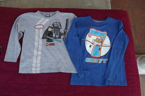 2x Long sleeve tops for 7-8 year old boy.Royal blue Dusty by Disney Planes and grey Lego Star Wars