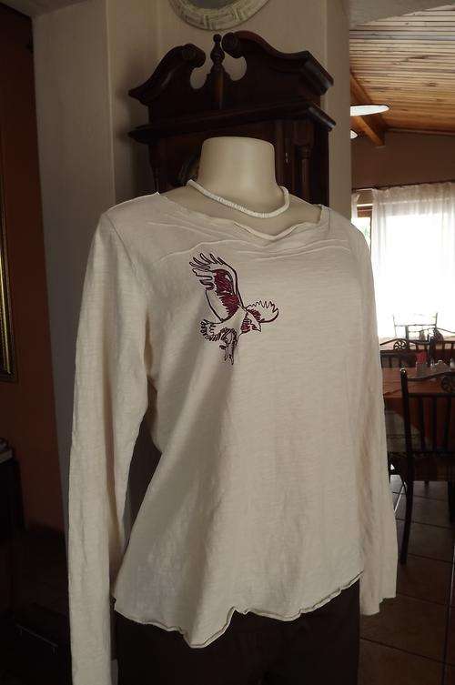 Beige "Old Khaki" long sleeve top in 100% textured cotton.Size 36/12.Eagle embroidered on front.