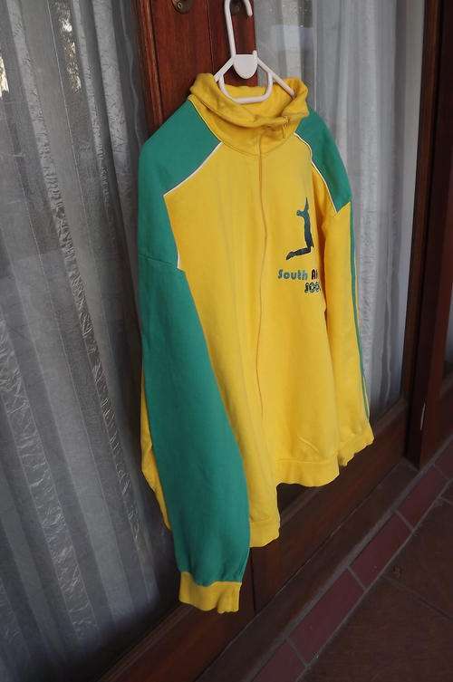Yellow and Green 100% cotton zip up S A Soccer jacket by Pro Spirit. Size XXL New condition