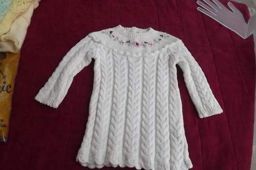 Stunning little cable knit dress for baby girl of 3 to 6 months.In 100% cotton knit