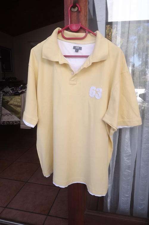 Corn colour men's golf shirt by Easy ClothinglXL.White T shirt  front inlay.Good condition.
