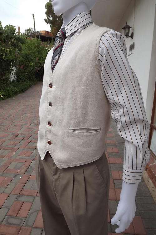 Natural colour of 80% Ramie and 20% cotton men's waistcoat size Small, from Woolworths