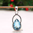 BLUE TOPAZ VINTAGE STYLE 925 STERLING SILVER PENDANT 2.34"