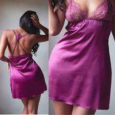 Sleepwear Nightgowns V-neck Sleep Dress Purple