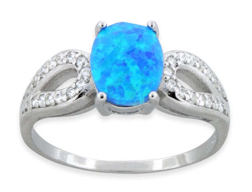 Sterling Silver Oval Opal CZ RING