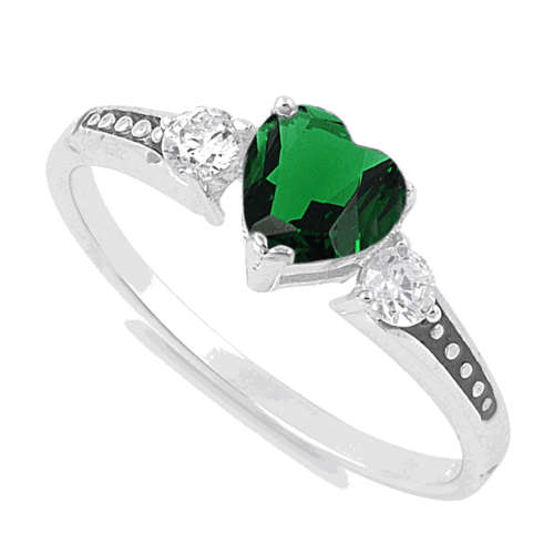 Sterling Silver Heart Emerald CZ Ring