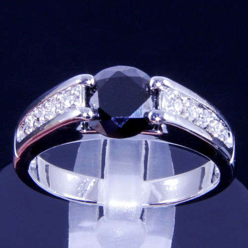 Black sapphire silver 18k white gold filled