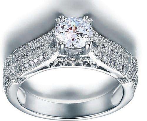Vintage 1 Carat created round cut Duamond Ring with Accents , size 7