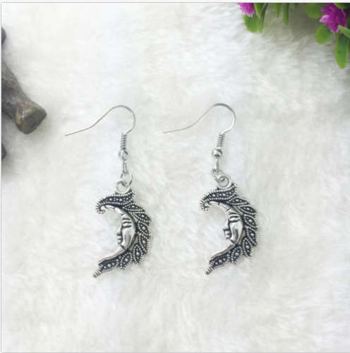 Tibetan silver Moon Pendant earrings