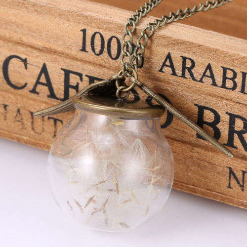 Angel Wings Natural Dandelion Seeds Glass Bottle Pendant Necklace** LOW  CRAZY WED SHIPPING SPECIA**