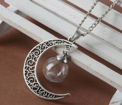 Crystal Glass Ball moon Dandelion Pendant  and Necklace